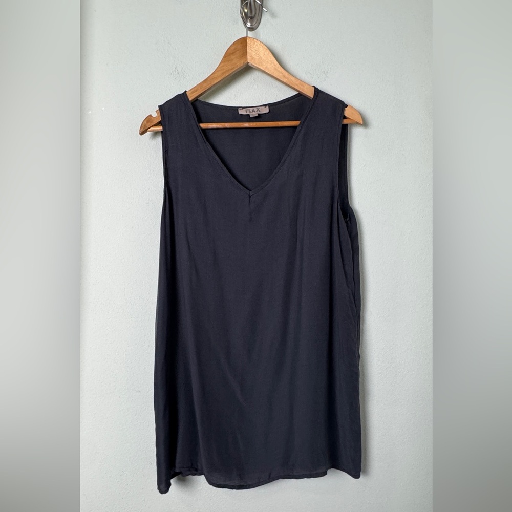 Flax Sleeveless Black Silk Blend Oversized Lagenlook Blouse Top Size‎ Small